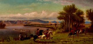William De La Montagne Cary - Indian Encampment, Missouri River 11 1/2 x 23 1/2 in. framed 17 x 29 in.