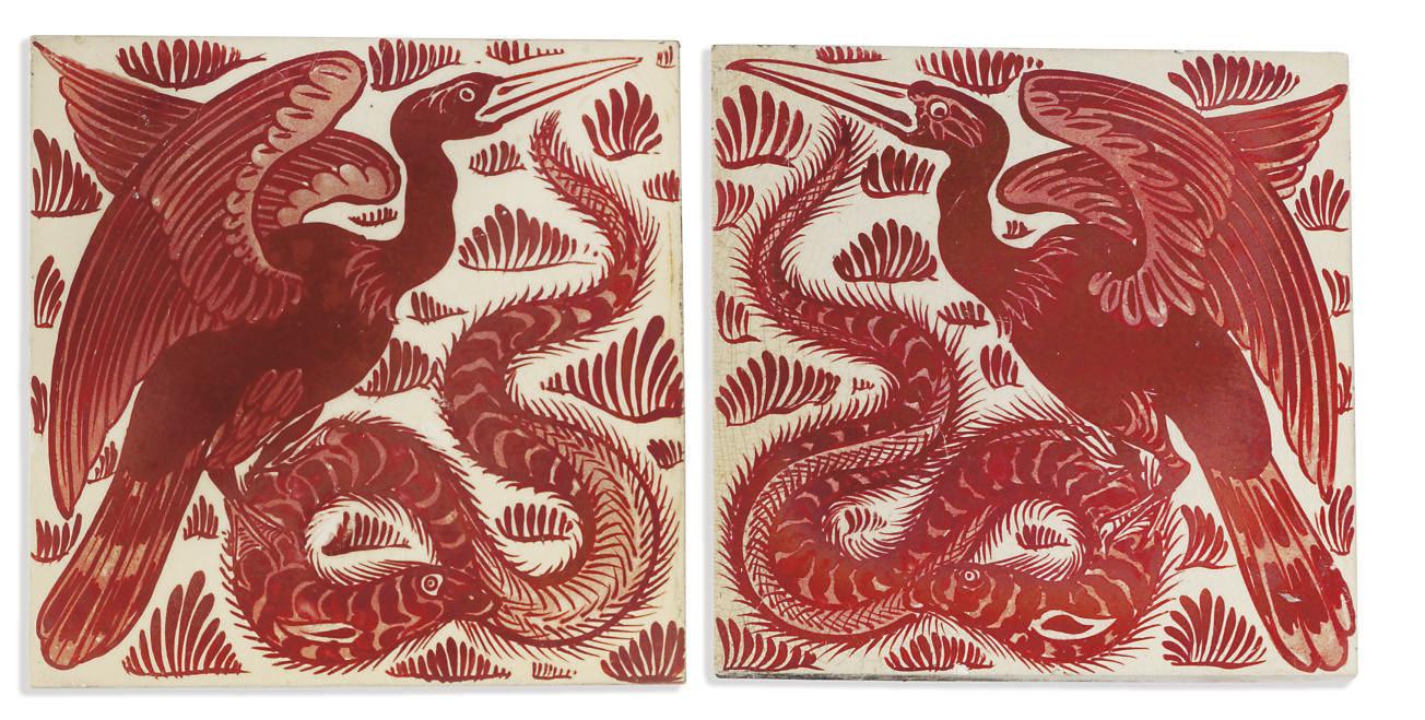 William de Morgan - A Pair of Ceramic Tiles, 1872-1881