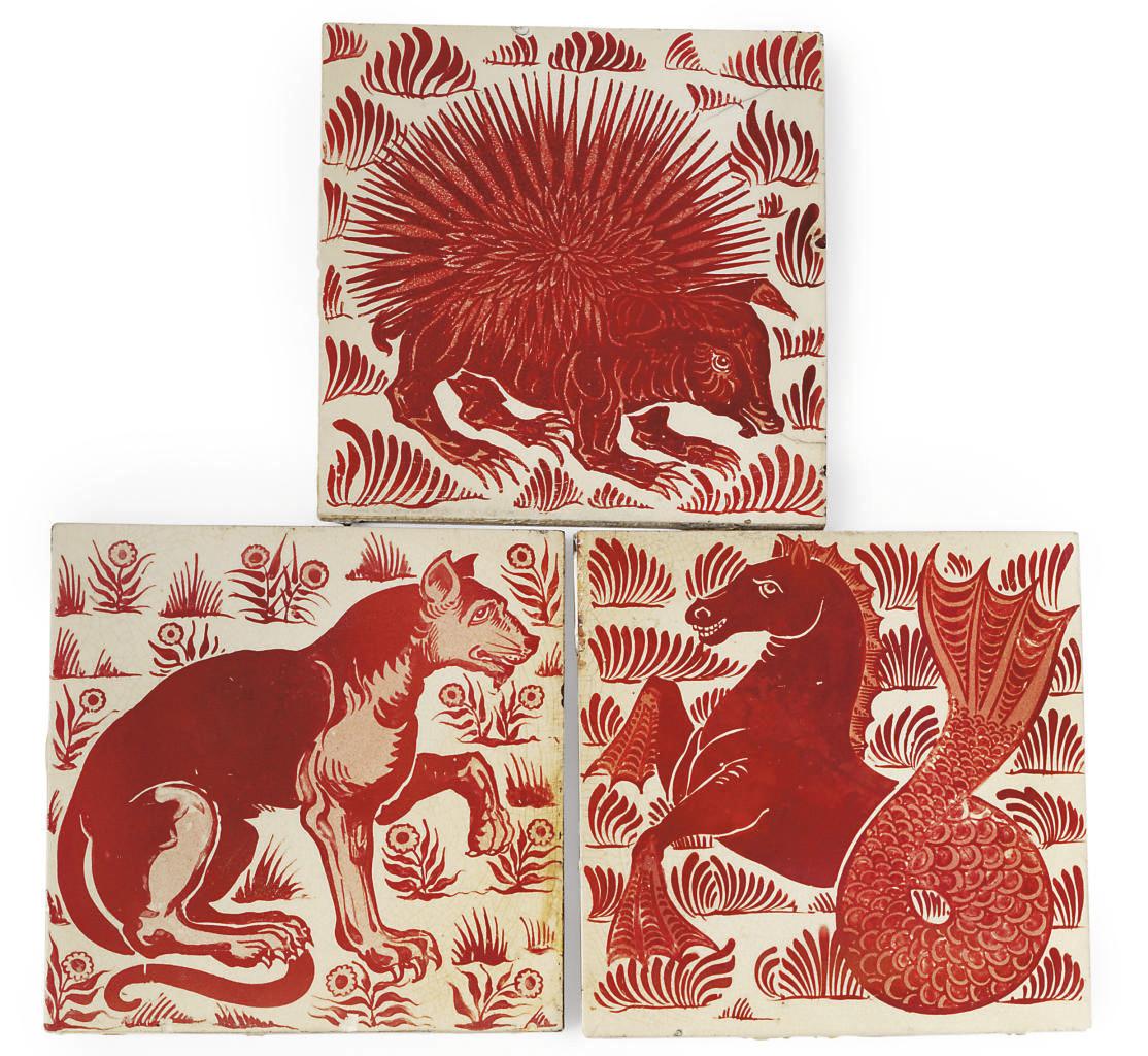 William de Morgan - Three Ceramic Tiles, 1872-1881
