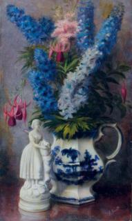 William Dean Fausett - Still life of flowers in a blue and white pitcher