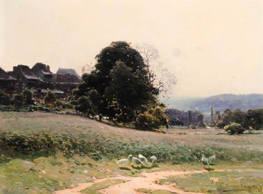 William Didier-Pouget - Geese by a path in a summer meadow