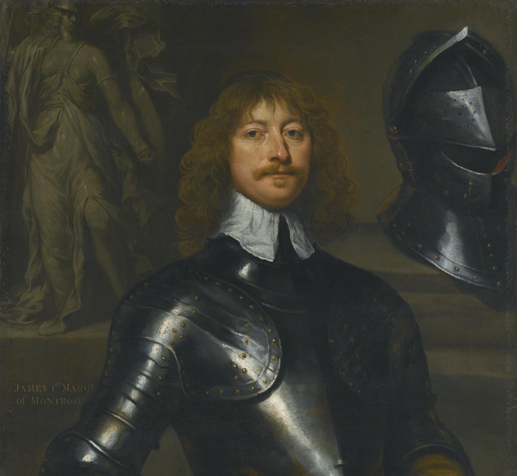 William Dobson - Portrait Of James Graham, 1St Marquess Of Montrose (1612-1650), Half Length, Wearing Armour, With A Statue Of Minerva Beyond