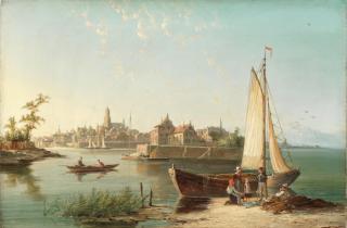 William Dommersen - Dutch river town scenes, a pair