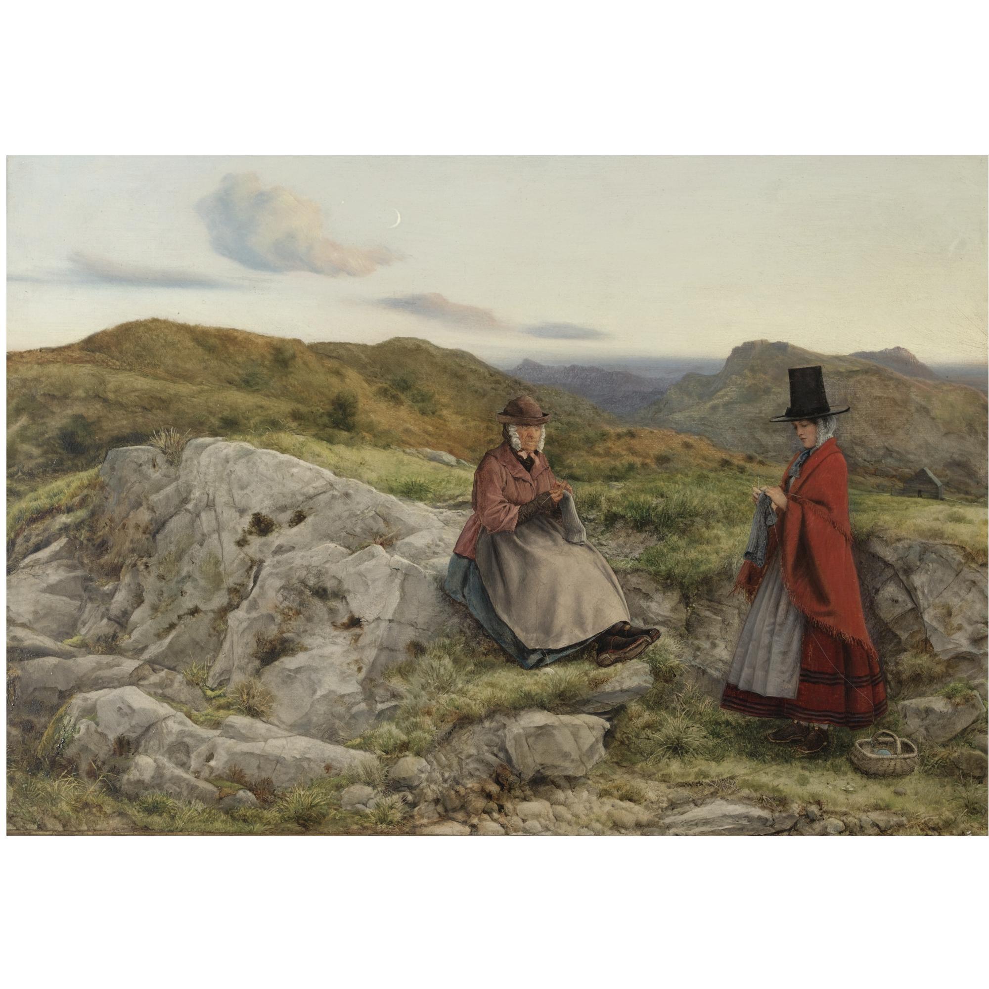 William Dyce, R.A., H.R.S.A. - Welsh Landscape With Two Women Knitting