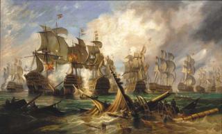 William E.D. Stuart - H.M.S. Victory engaging the Spanish vice-admirals\'s flagship at the Battle of Cape St. Vincent, 14th February 1797