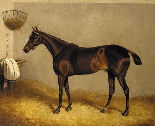 William Eddowes Turner - Topthorn, a chestnut racehorse in a stable