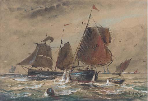 William Edward Atkins - Fishing Boats In Close Quarters In The Channel