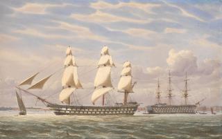 William Edward Atkins - HMS Edgar sailing out of Portsmouth Harbour, April 1865 unframed