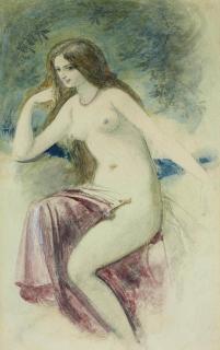 William Edward Frost, R.A. - Study of a young lady, seated, full-length, wearing a rose-coloured dress; and Study of a female nude