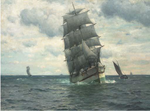 William Edward Norton - A barque under sail and running down Channel