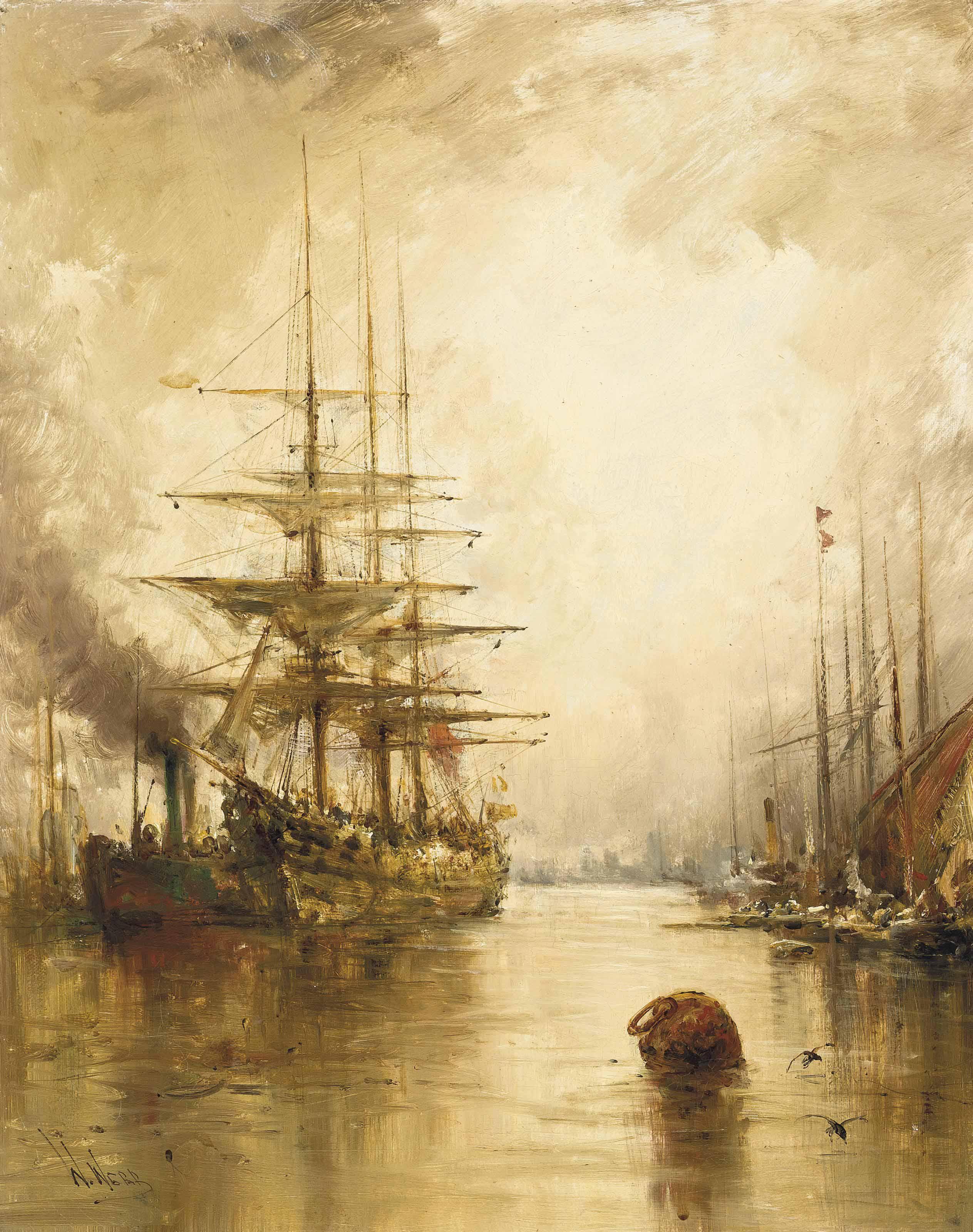 William Edward Webb - A Crowded Harbour At Dusk; And Bustling Activity In The Harbour