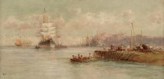 William Edward Webb - A harbour scene, possibly Peel, Isle of Man