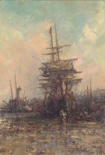 William Edward Webb - Low tide in an Isle of Man harbour