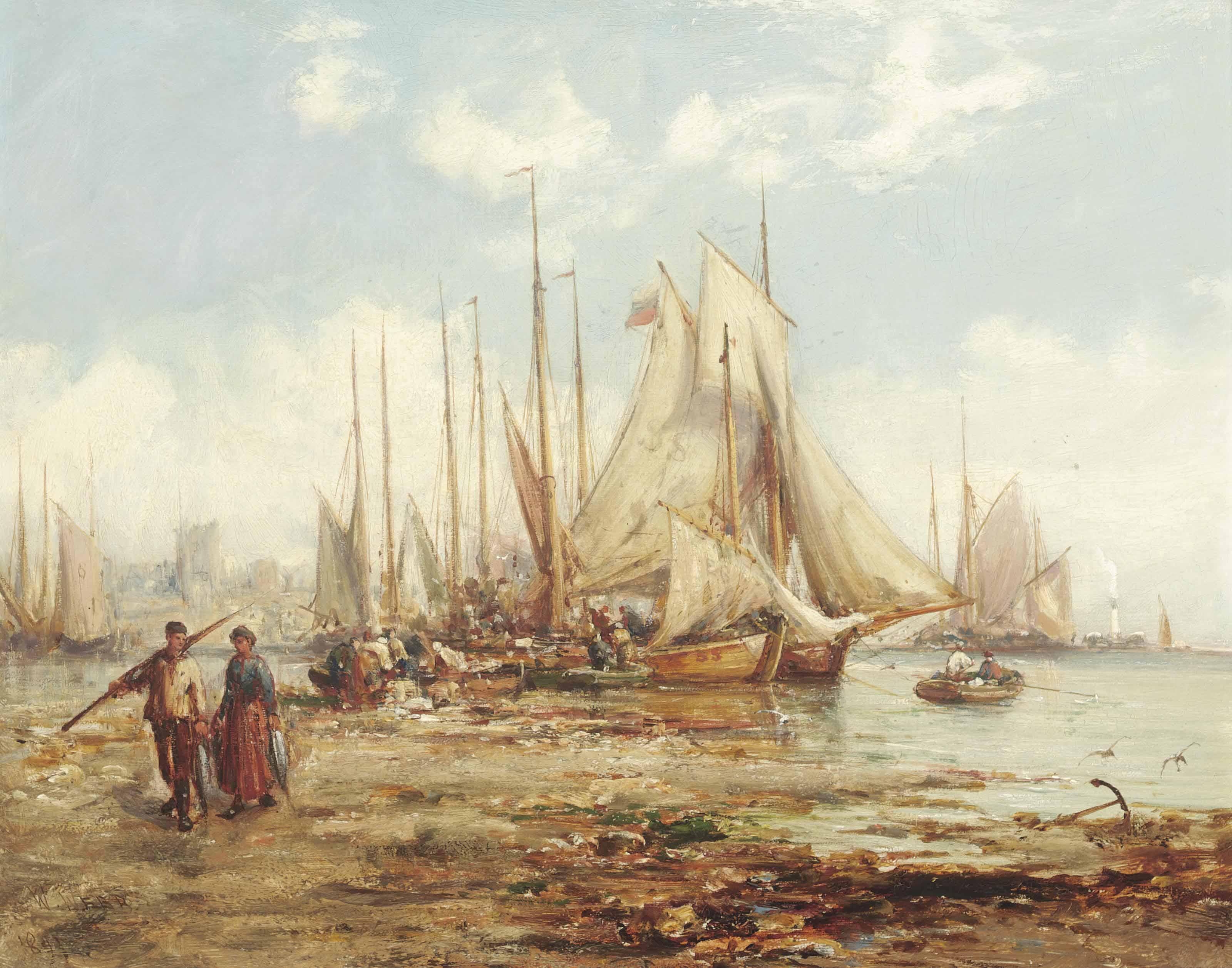 William Edward Webb - The St. Ives Fishing Fleet Unloading Their Catch