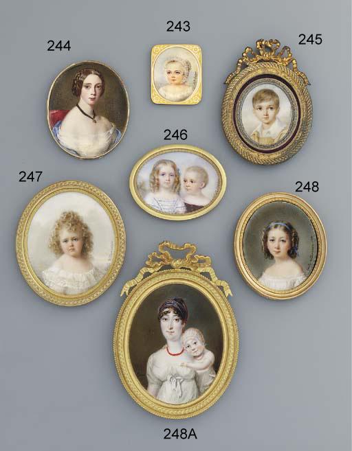 William Egley - Lady Bruce (D. 1891) Seated In A Red Upholstered Chair, In Off-The-Shoulder White Dress With Light Blue Silk Stole Draped Around Her Arms, Gold Pendant Suspended From A Black Ribbon Necklace, Her Brown Hair Plaited And Upswept