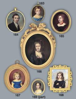 William Egley - Master Hornblow, in blue silk dress with lace collar, short blond hair