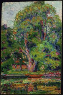 William Emile Schumacher - Trees with Stream and Boat