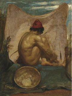 William Etty, R.A. - A Seated Tajik In An Interior With  His Shield And Scabbard At His Side