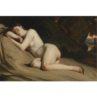 William Etty R.A. - Reclining Female Nude In A Landscape