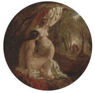 William Etty, R.A. - Two female nudes in a wood
