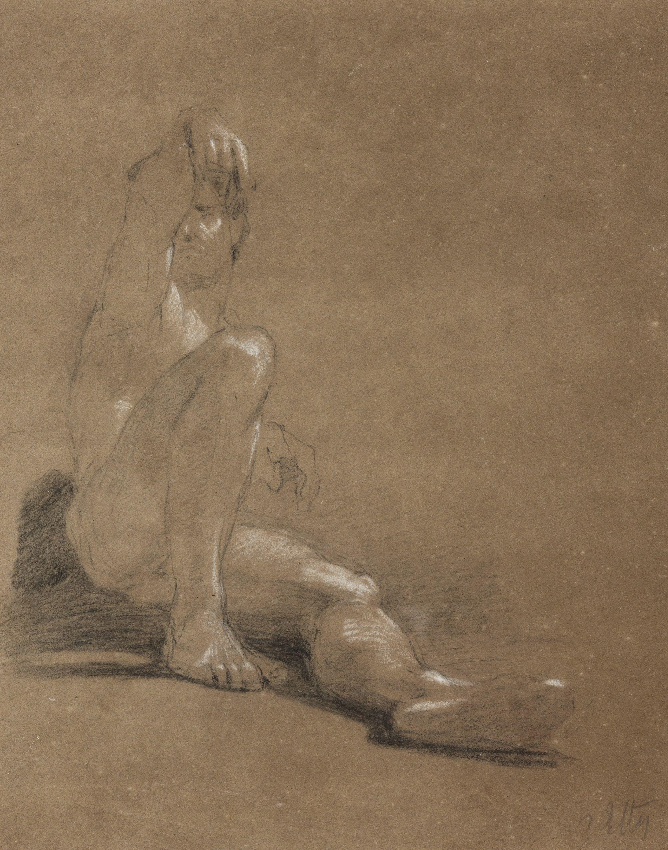 William Etty, RA - Seated male nude