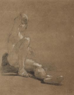 William Etty, RA - Seated male nude