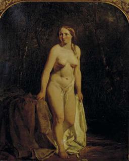 William Etty - Bathing nude in front of the riverbank