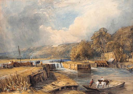 William Evans Of Eton, O.W.S. - Cliveden from Cookham Weir, a horse-ferry in the foreground
