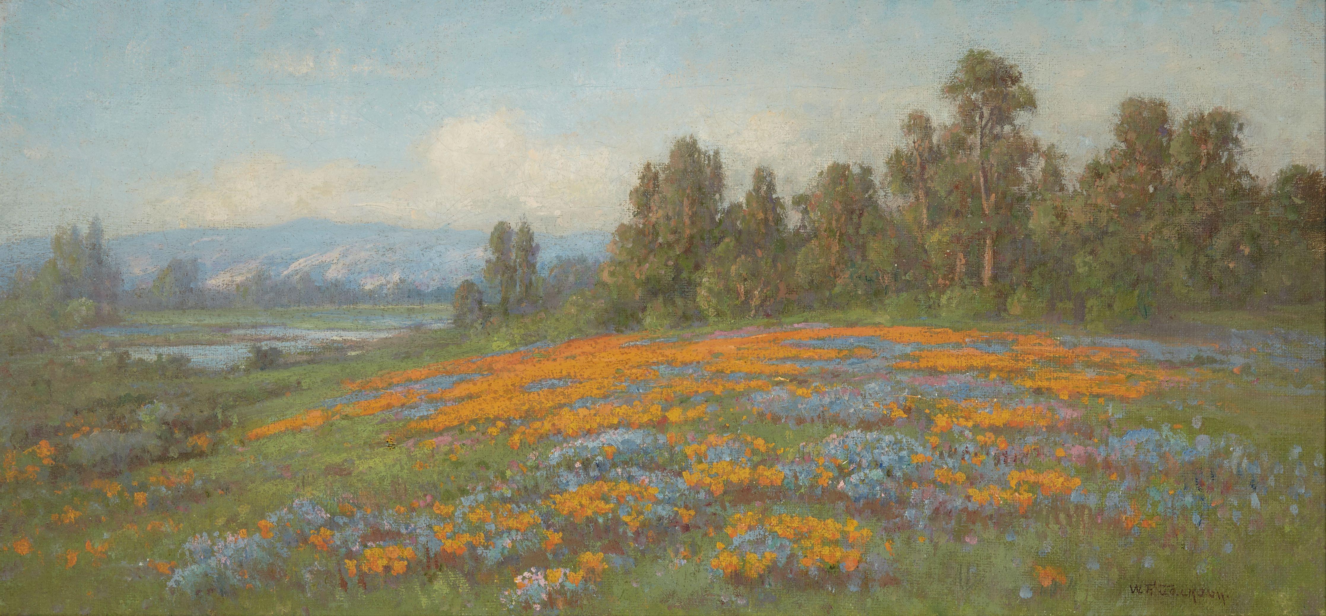 William Franklin Jackson - California Landscape with Poppies and Lupine 11 1/4 x 23 1/4in
