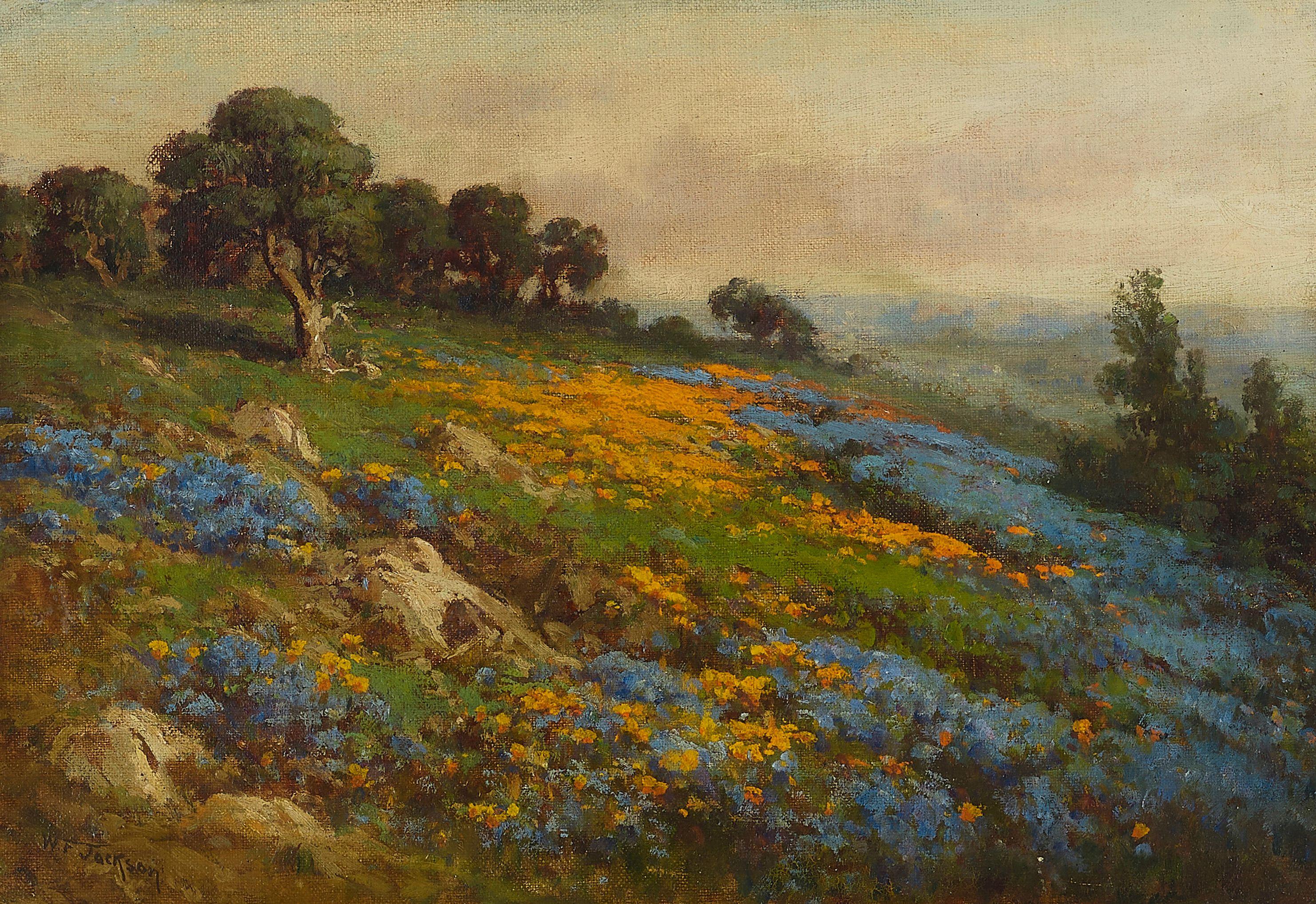 William Franklin Jackson - Poppies and Lupine (in the Foothills of Placer Co., California)