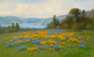 William Franklin Jackson - Wildflowers Overlooking a Lake 13 x 21 in. framed 20 x 28 in.