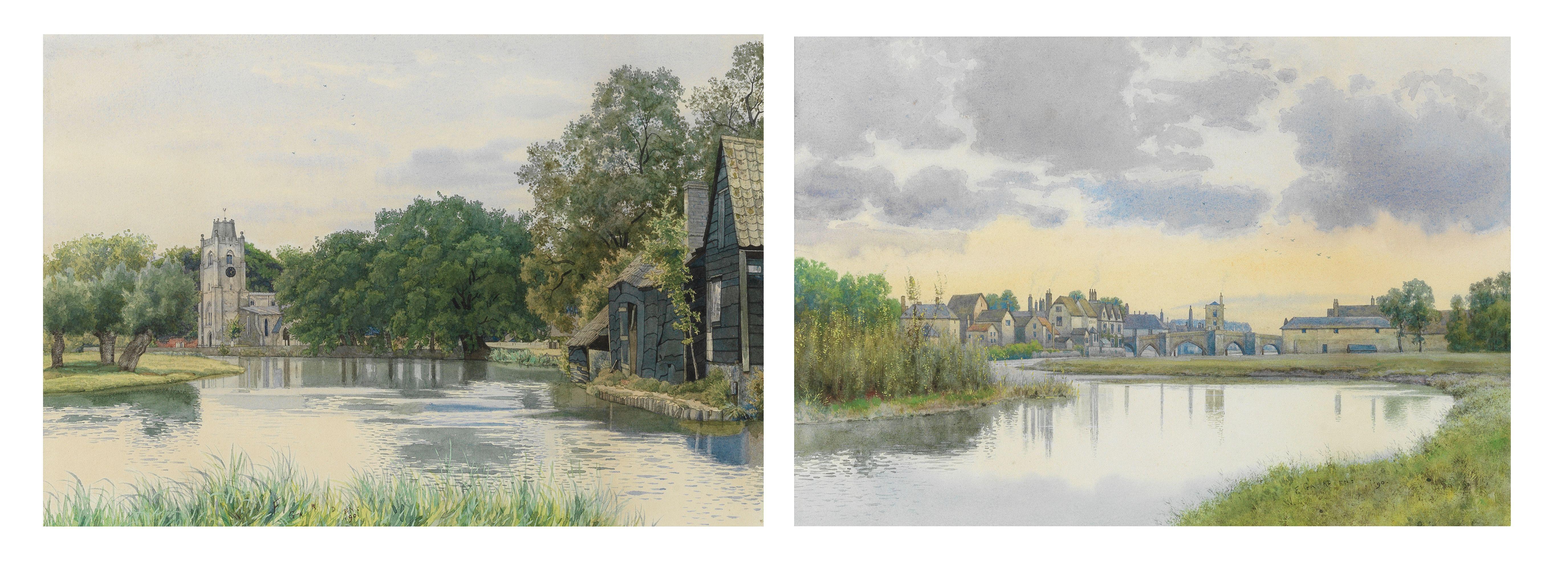 William Fraser Garden - The Bridge at St Ives, Huntingdon; St. James\' Church, Hemingford Grey, a pair