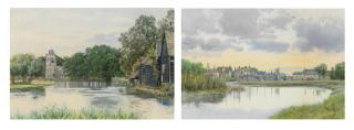 William Fraser Garden - The Bridge at St Ives, Huntingdon; St. James\' Church, Hemingford Grey, a pair