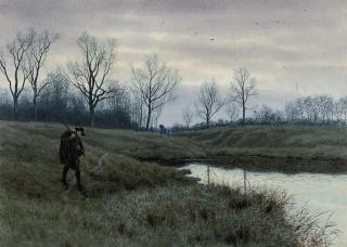 William Fraser Garden - The gamekeeper at dusk on a cold winter\'s day