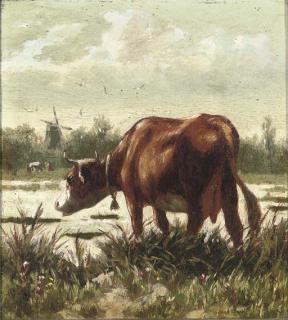 William Frederick Hulk - A cow by the water\'s edge; and A cow in a landscape