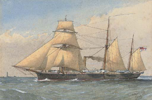 William Frederick Mitchell - H.M.S Avon off the Eddystone lighthouse, under sail and steam