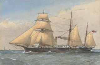 William Frederick Mitchell - H.M.S Avon off the Eddystone lighthouse, under sail and steam