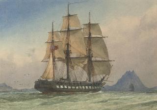 William Frederick Mitchell - H.M.S. Grampus in the Pacific off Bora Bora, Tahiti