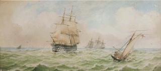 William Frederick Settle - A Royal Naval First Rate passing an Admiralty cutter in the Channel