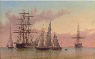 William Frederick Settle - Warships and other vessels in a calm