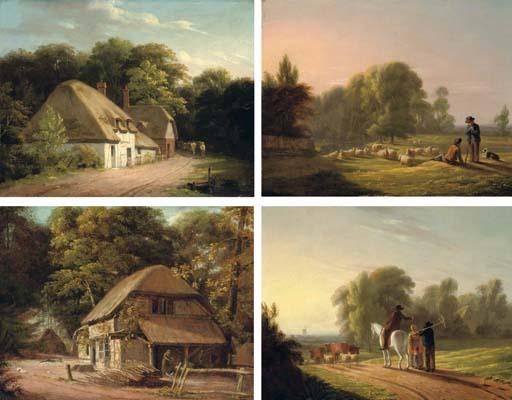 William Frederick Witherington, R.A. - Shepherds In A Landscape With Their Flocks; Evening Landscape With A Drover And His Cattle; A Drover Passing A Cottage In A Landscape; And Landscape With Farm Cottages
