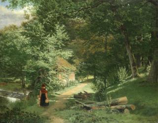 William Frederick Witherington - A Mother And Child On A Wooded Path Before A Watermill