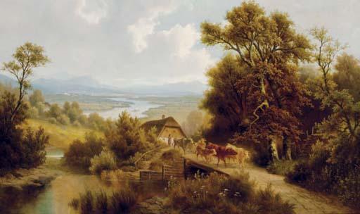 William Frederick Witherington - Cows crossing a bridge above a stream