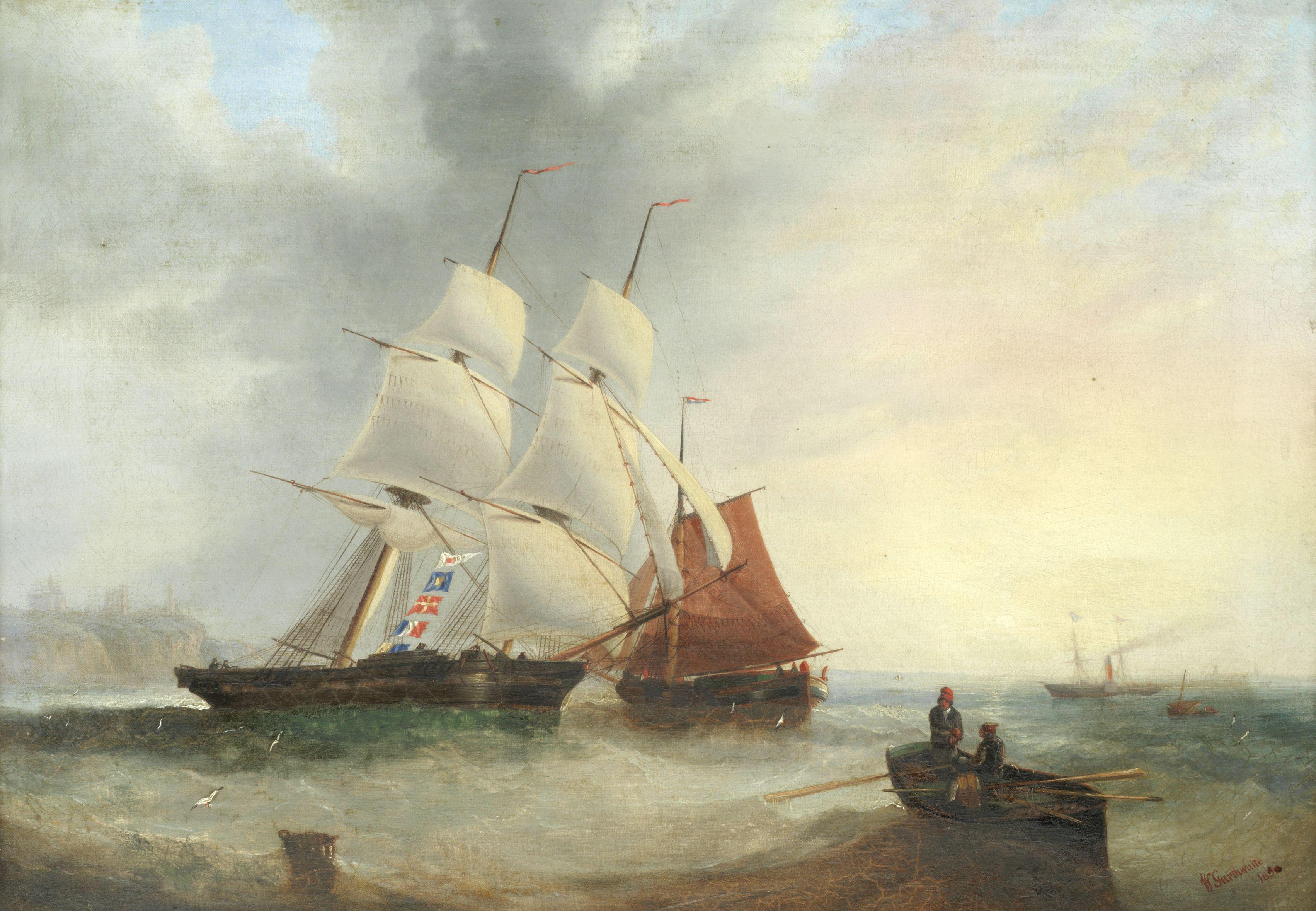 William Garthwaite - Busy Shipping In A Stiff Breeze Off Tynemouth Castle And Priory