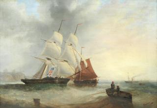 William Garthwaite - Busy Shipping In A Stiff Breeze Off Tynemouth Castle And Priory