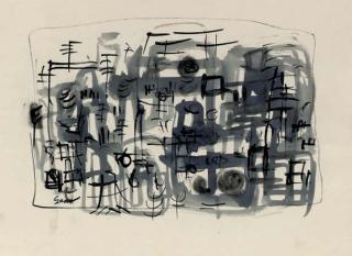 William Gear, R.A. - Monochrome abstract; and 2 further works by the same hand