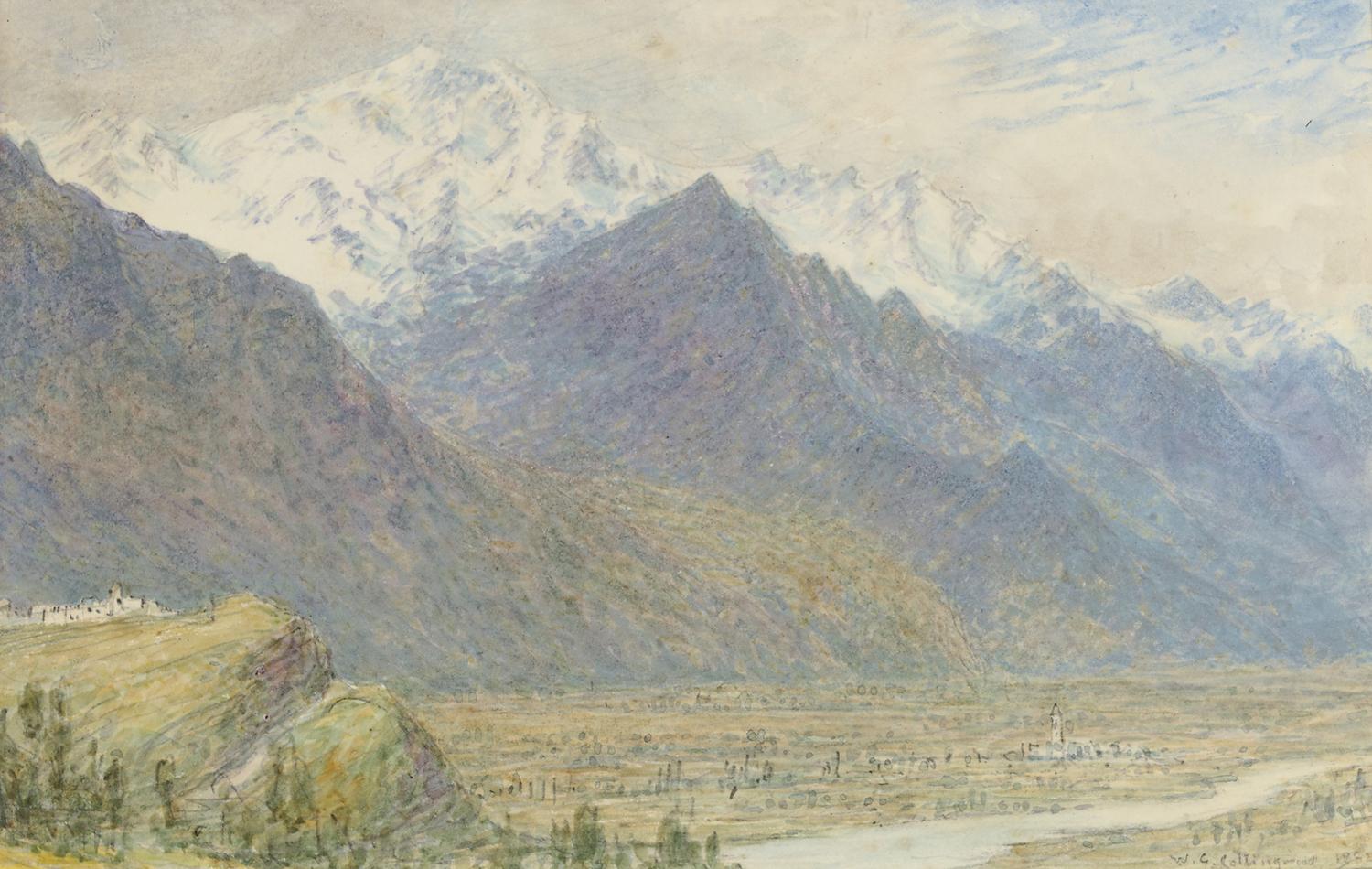 William Gersham Collingwood - View across a plain towards snow-capped mountains