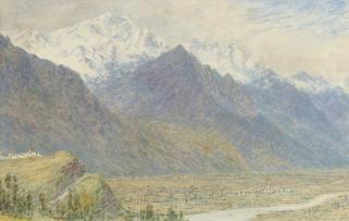 William Gersham Collingwood - View across a plain towards snow-capped mountains