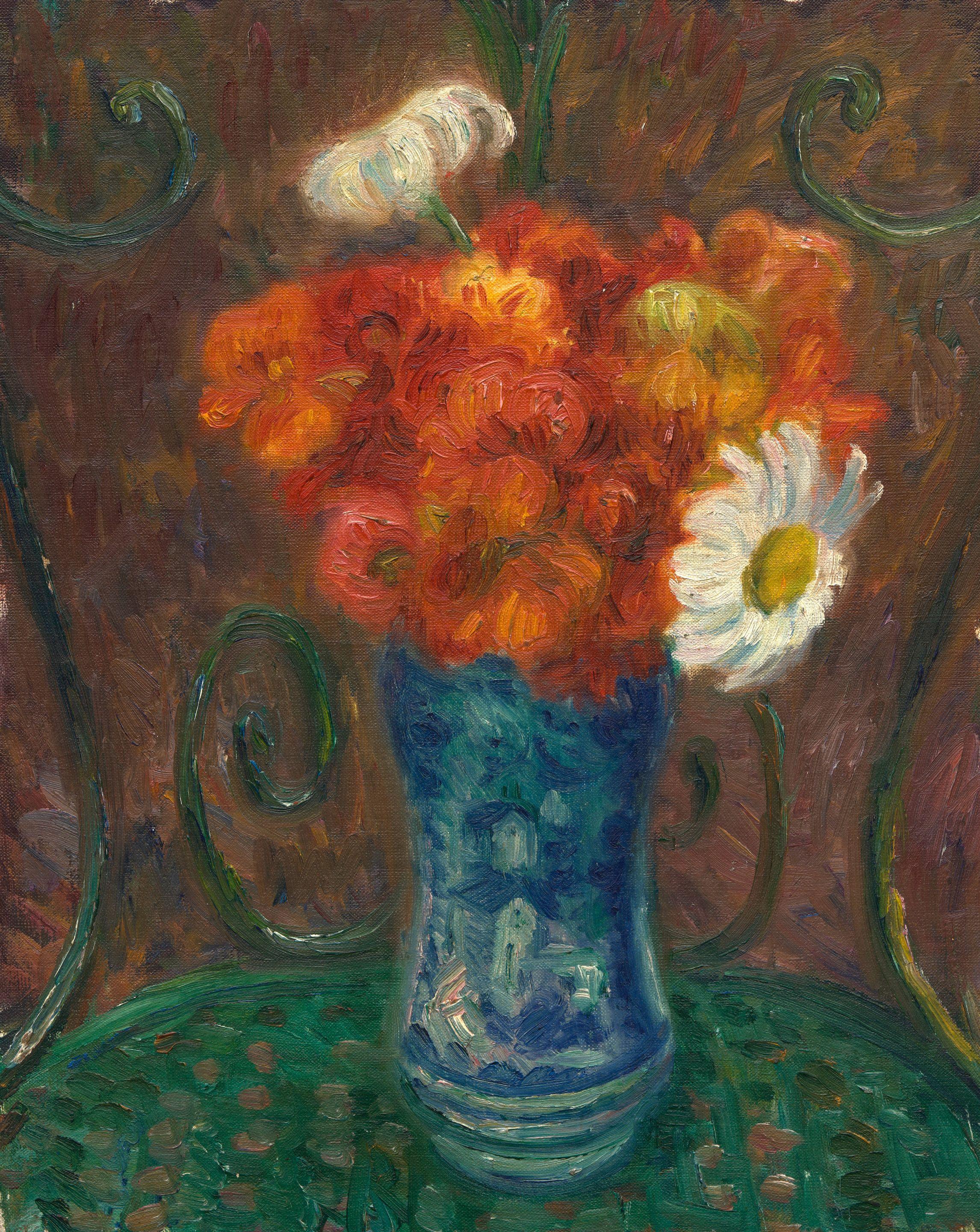 William Glackens - Flowers on a Garden Chair