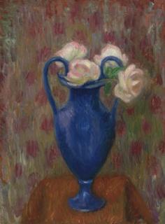 William Glackens - Pink Roses in Blue Urn